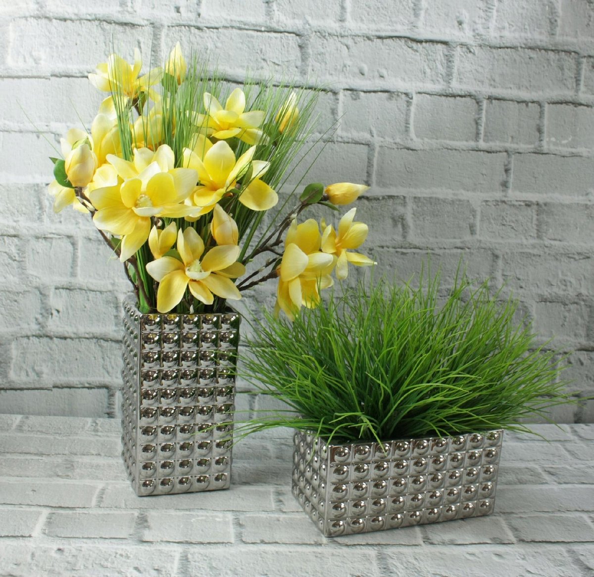 Keramische Pot - Zilver Grijs Glamour Vintage Rechthoekig 26CM