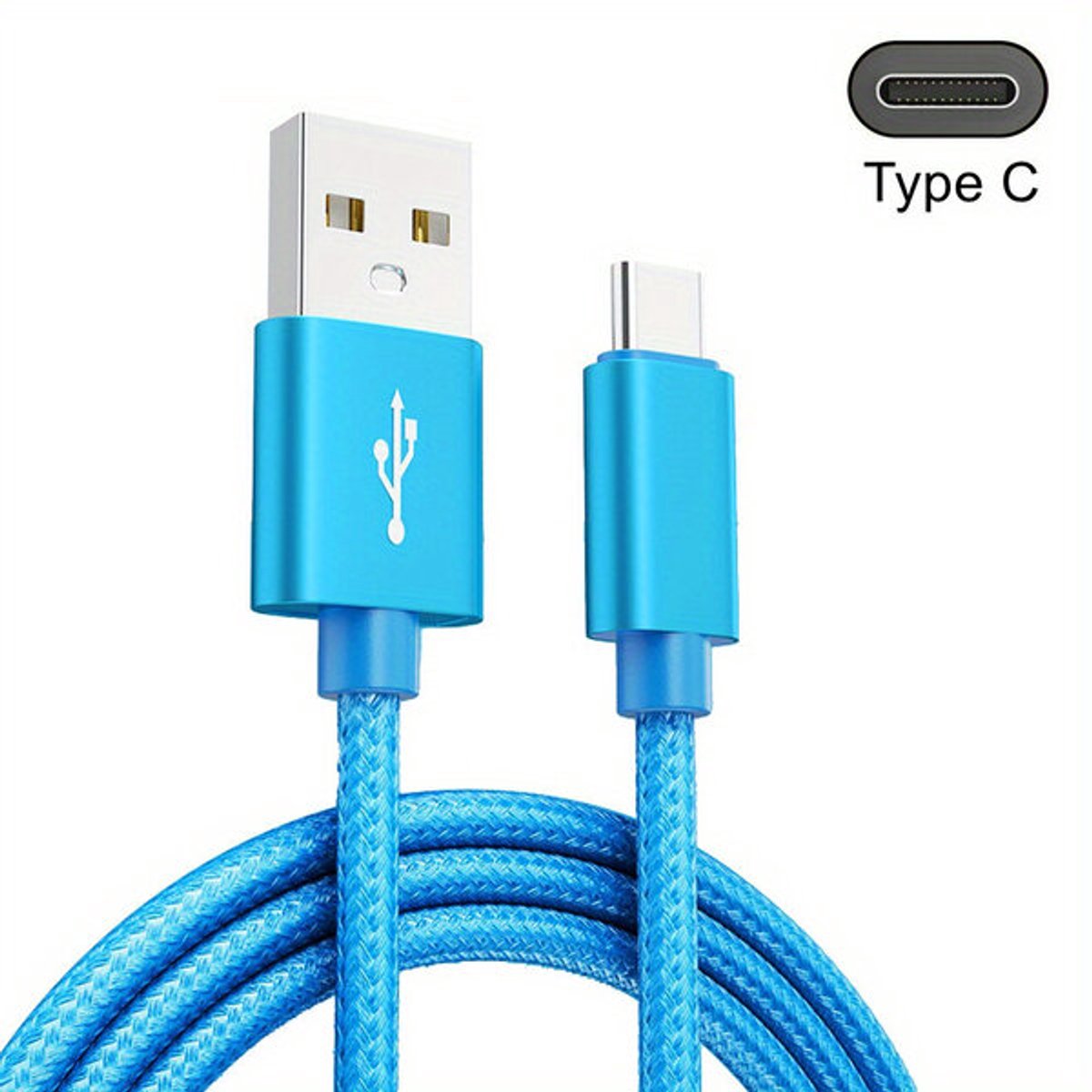 Computerdatakabel, USB-C snellaadkabel, blauw.