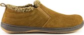 Home by TEMPUR® Warrick Suède Pantoffels Heren - Kastanjebruin - Maat 42-43 - Imitatiebonte voering - Anti slip sloffen voor binnen en buiten