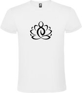 Wit  T shirt met  print van "Lotusbloem met Boeddha " print Zwart size XL