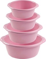 Voordeelset multifunctionele kunststof ronde teiltjes oud roze in 4-formaten - 6-10-15-25  liter inhoud