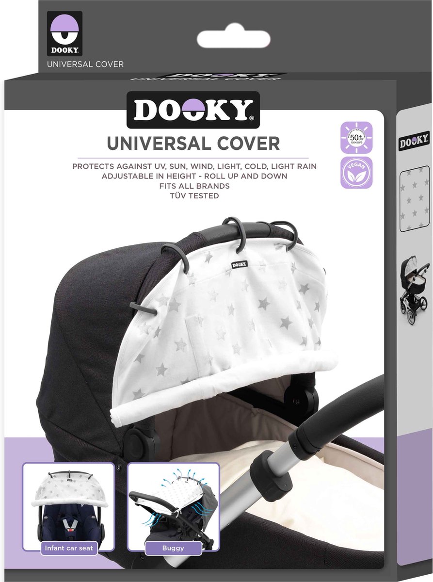 het is mooi leerboek Geloofsbelijdenis Dooky Universal Cover Zonnescherm Kinderwagen - Silver Stars | bol.com