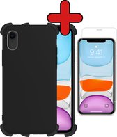 Hoes voor iPhone XR Hoesje Zwart Siliconen Shockproof Case Met Screenprotector - Hoes voor iPhone XR Hoes Shock Proof Cover Met Screenprotector - Zwart