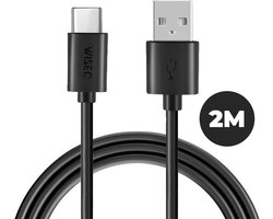 WiseQ USB naar USB C Kabel - Oplaadkabel - Datakabel - 2 meter - Zwart