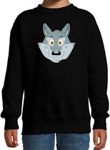 Cartoon wolf trui zwart voor jongens en meisjes - Kinderkleding / dieren sweaters kinderen 98/104