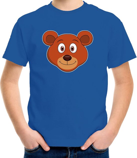 Cartoon beer t-shirt blauw voor jongens en meisjes - Kinderkleding / dieren t-shirts kinderen 110/116
