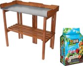 Garten Plantentafel met zinken blad en houten schap - Oppottafel - Inklapbaar - 94 x 40 x 86 cm inclusief 40L Compo Bio Universeel Potgrond