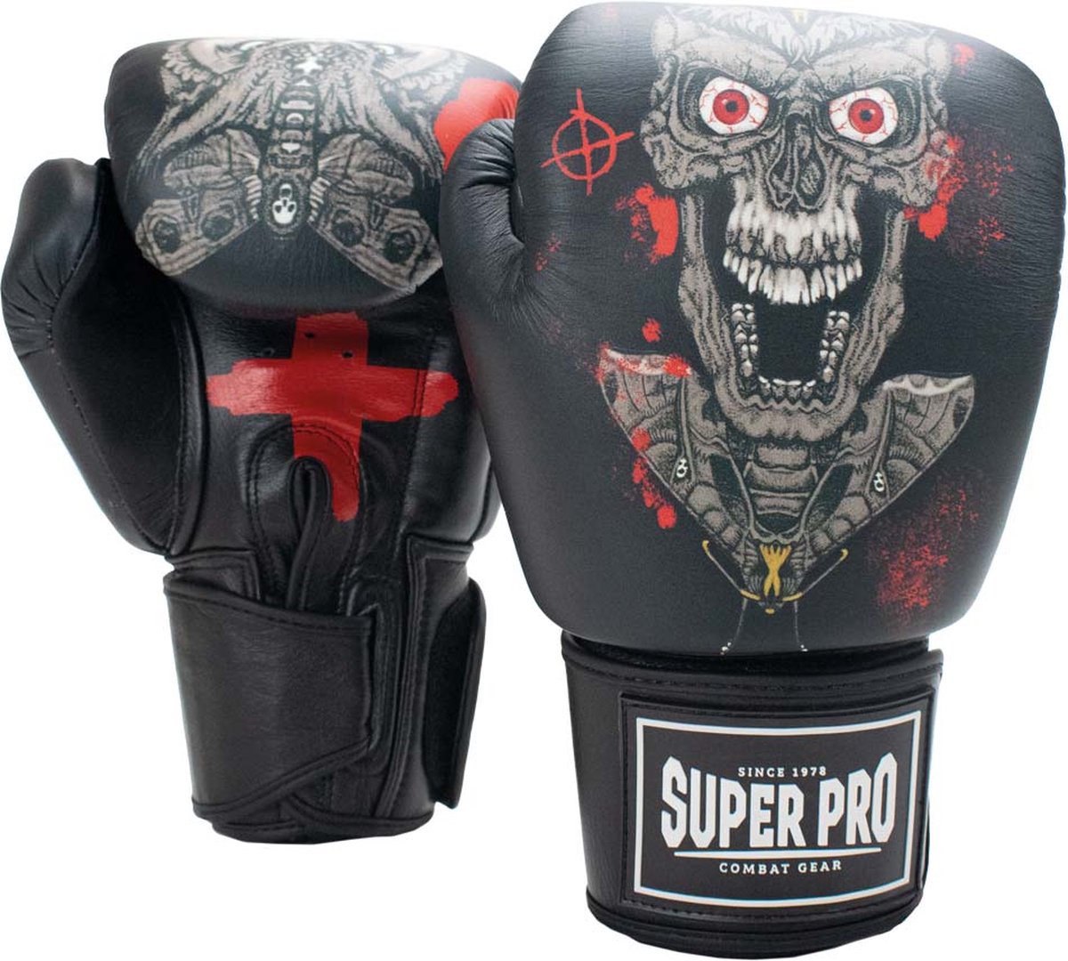 Super Pro Combat Gear (kick)Bokshandschoenen Leder SKULL 12oz