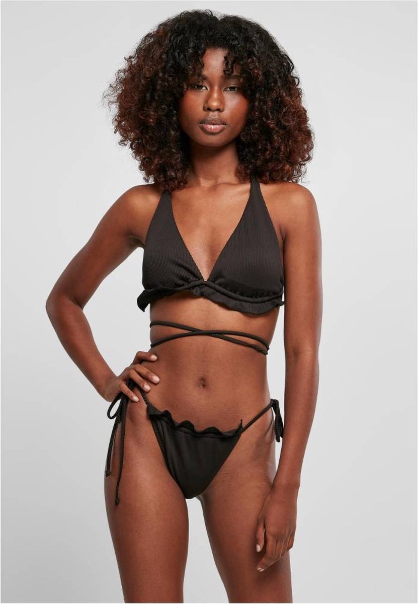 Urban Classics Rib Babylock Triangle Bikini set XS Zwart