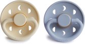 FRIGG Fopspeen Moon Bundel 2 Stuks | T1 0-6 Maanden | Cream, Powder Blue | Natuurrubber