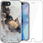 Hoesje geschikt voor iPhone SE 2020 / 8 / 7 - Siliconen Shock Proof Case Back Cover Hoes Marmer Goud + Screenprotector Gehard Glas Screen Protector