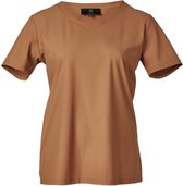 Dames shirt korte mouwen travelstof  v-hals  khaki | Maat S/M