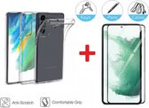 2-In-1 Screenprotector Hoesje Bescherming Protector Set Geschikt Voor Samsung Galaxy S22+ (Plus) 5G - Full Cover 3D Edge Tempered Glass Screen Protector Met Siliconen Bescherm Hoes