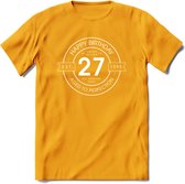 27th Happy Birthday T-shirt | Vintage 1995 Aged to Perfection | 27 jaar verjaardag cadeau | Grappig feest shirt Heren – Dames – Unisex kleding | - Geel - XL