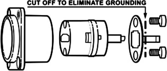 Technische tekening: HDMI-adapter uit elkaar gehaald, met tekst 'CUT OFF TO ELIMINATE GROUNDING'.