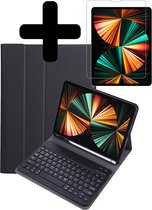 Hoes Geschikt voor iPad Pro 2021 (11 inch) Hoes Keyboard Cover Toetsenbord Hoesje Met Screenprotector - Hoesje Geschikt voor iPad Pro 11 inch (2021) Toetsenbord Hoes - Zwart