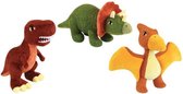 JEMINI Les Jeminosaurs Set van 3 dinosaurus knuffels tyrannosaurus, pteranodo en triceratops +/- 18 cm - 100% gerecycled