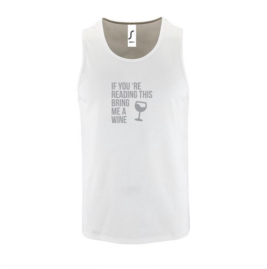 Witte Tanktop sportshirt met "If you're reading this bring me a Wine " Print Zilver Size S