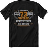 73 Jaar Legend - Feest kado T-Shirt Heren / Dames - Zilver / Goud - Perfect Verjaardag Cadeau Shirt - grappige Spreuken, Zinnen en Teksten. Maat M