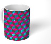 Mok - Koffiemok - Kubus - Roze - Blauw - 3D - Patronen - Mokken - 350 ML - Beker - Koffiemokken - Theemok