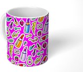 Mok - Koffiemok - Sticker - Patronen - Roze - Make up - Mokken - 350 ML - Beker - Koffiemokken - Theemok