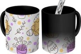 Magische Mok - Foto op Warmte Mokken - Koffiemok - Pasen - Patronen - Paars - Magic Mok - Beker - 350 ML - Theemok