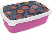 Broodtrommel Roze - Lunchbox - Brooddoos - Bloemen - Patronen - Stippen - Vintage - 18x12x6 cm - Kinderen - Meisje