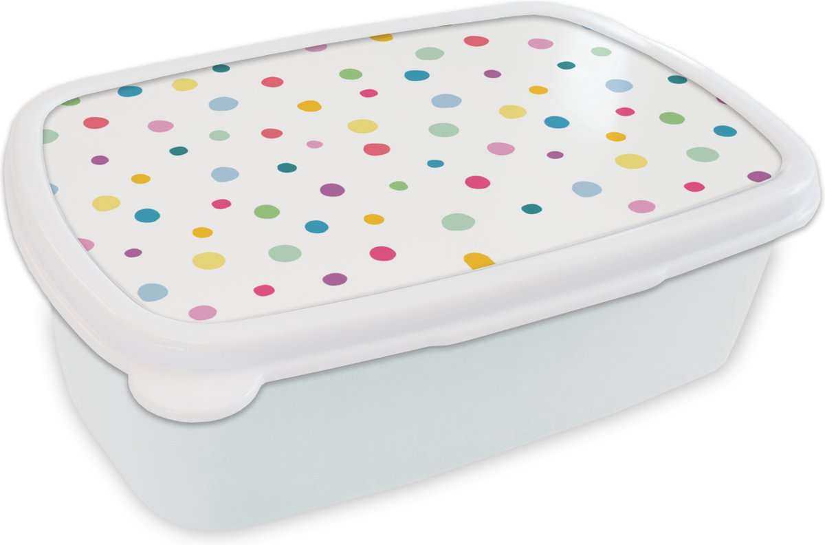 Broodtrommel Wit - Lunchbox - Brooddoos - Confetti - Stippen - Patroon - 18x12x6 cm - Volwassenen