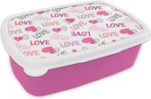 Broodtrommel Roze - Lunchbox - Brooddoos - Liefde - Valentijn - Patroon - 18x12x6 cm - Kinderen - Meisje
