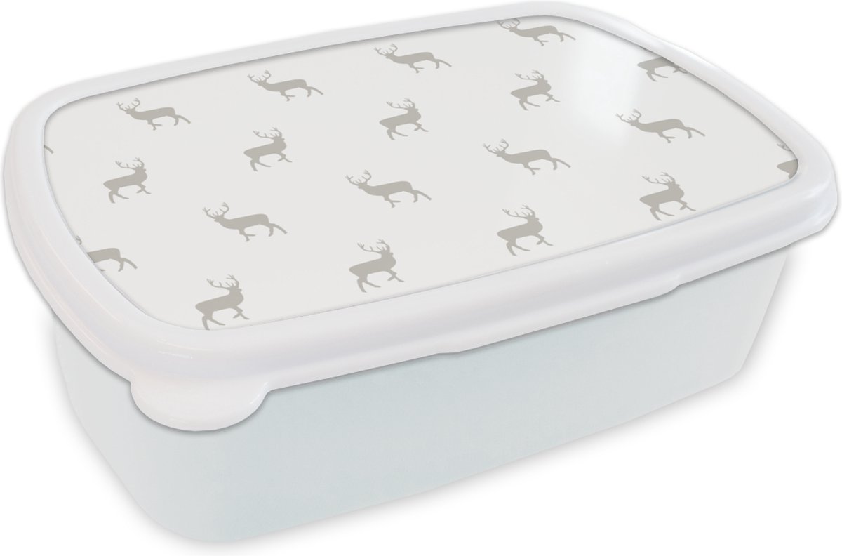 Broodtrommel Wit - Lunchbox - Brooddoos - Patronen - Hert - Wit - 18x12x6 cm - Volwassenen