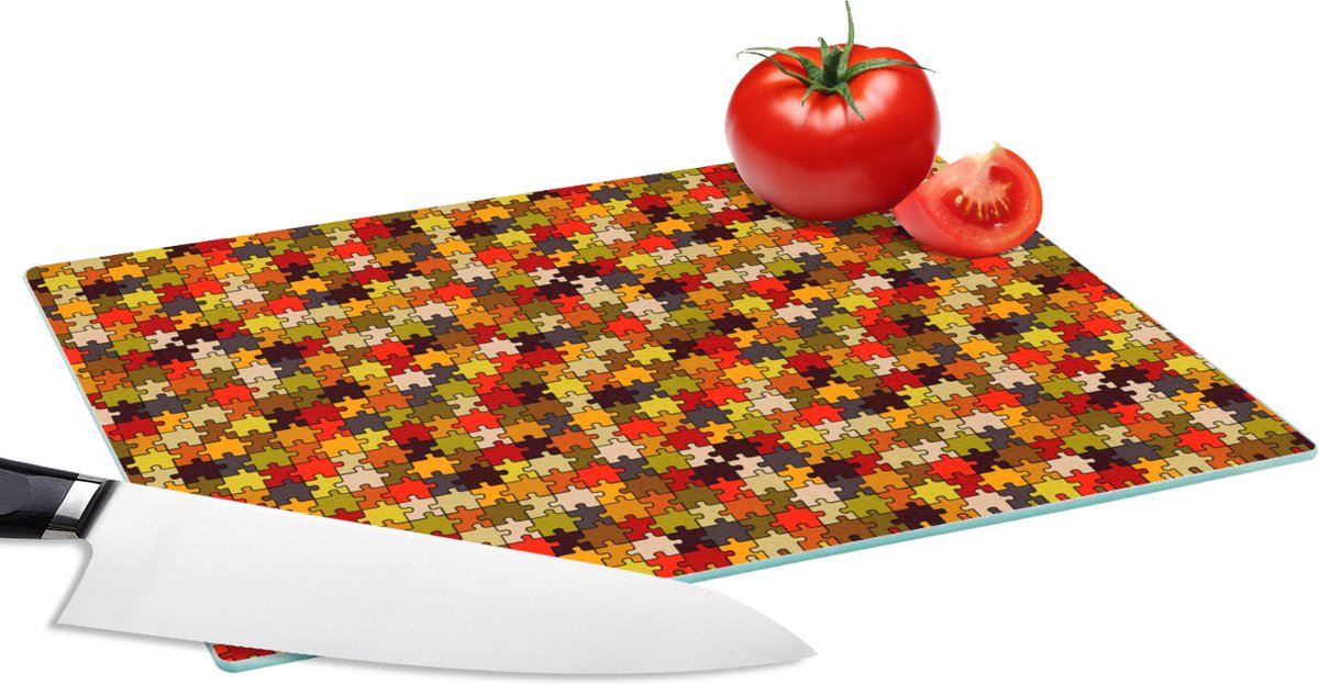 Glazen Snijplank - 28x20 - Puzzel - Patronen - Herfst - Snijplanken Glas