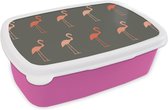 Broodtrommel Roze - Lunchbox - Brooddoos - Flamingo - Vogel - Patronen - 18x12x6 cm - Kinderen - Meisje