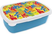 Broodtrommel Blauw - Lunchbox - Brooddoos - Puzzel - Patronen - Abstract - 18x12x6 cm - Kinderen - Jongen