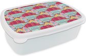 Broodtrommel Wit - Lunchbox - Brooddoos - Huizen - Zentangle - Patronen - 18x12x6 cm - Volwassenen