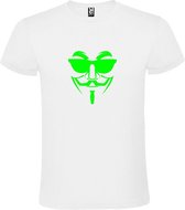 Wit T shirt met print van " Vendetta " print Neon Groen size L