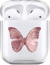 Shieldcase Butterfly Kisses Case - beschermhoes geschikt voor Airpods 2 case - hoesje met vlinder print - transparant/roze