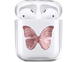 Shieldcase Butterfly Kisses Case - beschermhoes geschikt voor Airpods 2 case - hoesje met vlinder print - transparant/roze