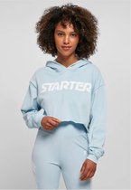 Urban Classics Crop Hoodie -L- Logo icewaterblue Blauw