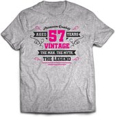 57 Jaar Legend - Feest kado T-Shirt Heren / Dames - Antraciet Grijs / Roze - Perfect Verjaardag Cadeau Shirt - grappige Spreuken, Zinnen en Teksten. Maat L