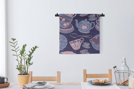 Tapisserie - Tapisserie - Motif - Thee - Tasse - Théière - 60x60 cm - Tapisserie