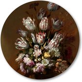 Stilleven met bloemen, Hans Bollongier, 1639 - Muurcirkel Forex 50cm - Wandcirkel voor binnen - Hans Bollongier - Meesterwerken - Bloemen