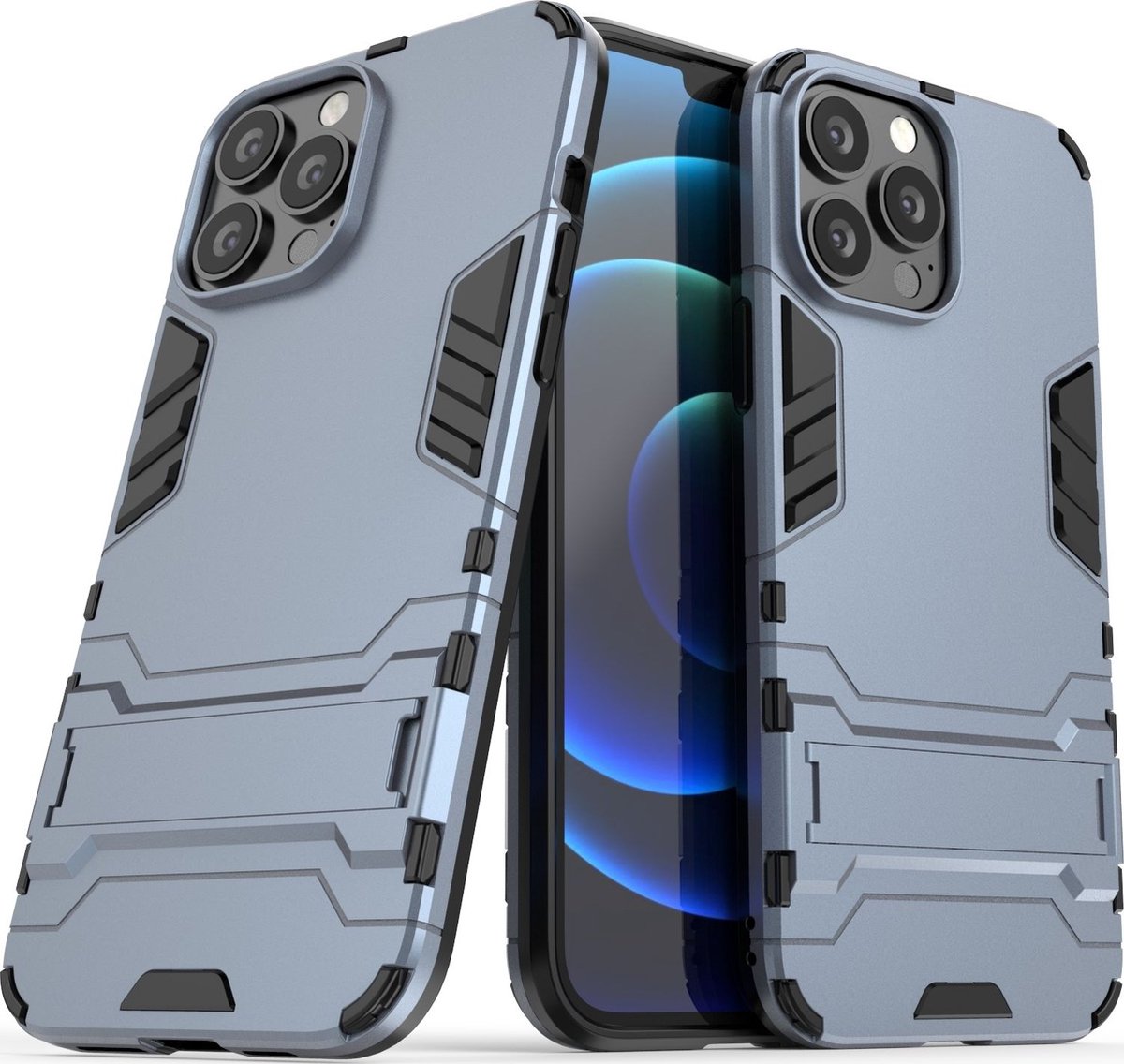 Mobigear Hoesje geschikt voor Apple iPhone 13 Pro Max Telefoonhoesje Hardcase | Mobigear Armor Stand Backcover Shockproof met Standaard | Schokbestendig iPhone 13 Pro Max Telefoonhoesje | Anti Shock Proof - Blauw