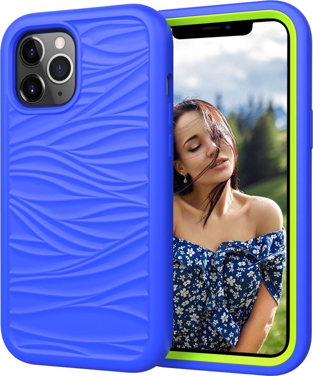 Mobigear Hoesje geschikt voor Apple iPhone 12 Pro Max Telefoonhoesje Hardcase | Mobigear Wave Backcover Shockproof | Schokbestendig iPhone 12 Pro Max Telefoonhoesje | Anti Shock Proof - Blauw