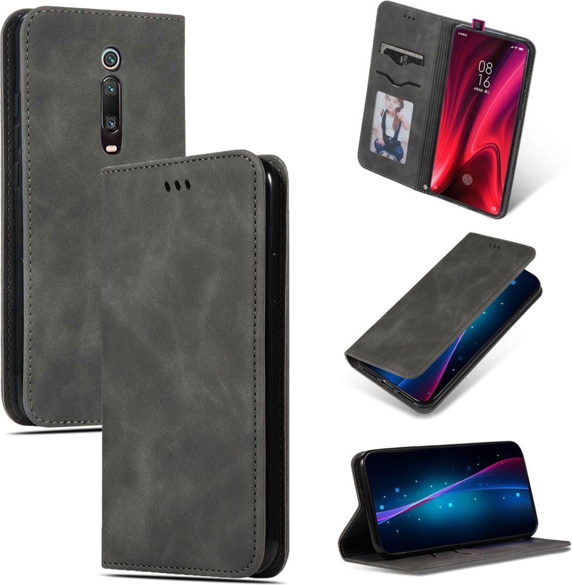 Mobigear Telefoonhoesje geschikt voor Xiaomi Mi 9T Pro Hoesje | Mobigear Retro Slim Bookcase | Pasjeshouder voor 2 Pasjes | Telefoonhoesje voor Pinpas / OV Kaart / Rijbewijs - Grijs