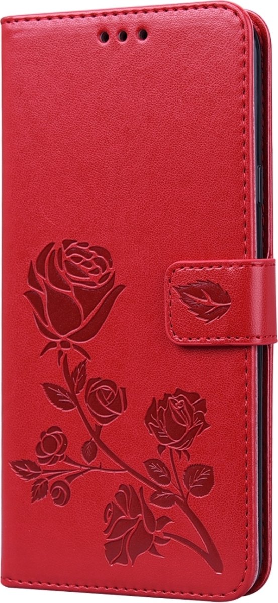 Mobigear Telefoonhoesje geschikt voor Samsung Galaxy A20s Hoesje | Mobigear Roses Bookcase Portemonnee | Pasjeshouder voor 2 Pasjes | Telefoonhoesje voor Pinpas / OV Kaart / Rijbewijs - Rood