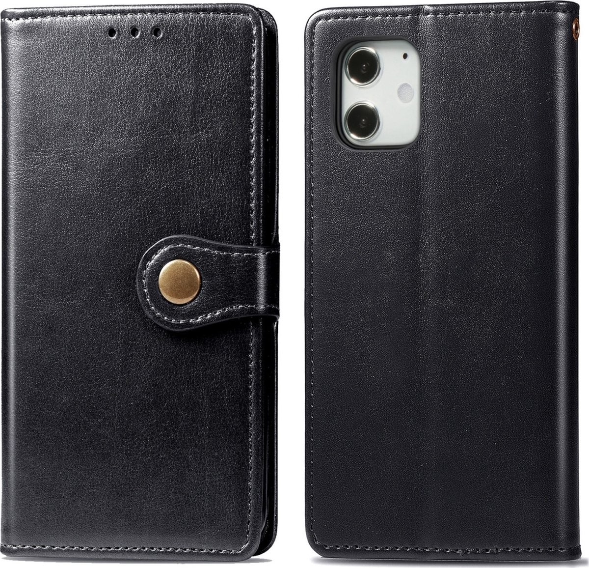 Mobigear Telefoonhoesje geschikt voor Apple iPhone 12 Pro Max Hoesje | Mobigear Snap Button Bookcase Portemonnee | Pasjeshouder voor 3 Pasjes | Telefoonhoesje voor Pinpas / OV Kaart / Rijbewijs - Zwart