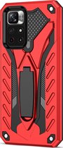 Mobigear Hoesje geschikt voor Xiaomi Redmi Note 11T Telefoonhoesje Hardcase | Mobigear Armor Stand Backcover Shockproof met Standaard | Schokbestendig Redmi Note 11T Telefoonhoesje | Anti Shock Proof - Rood