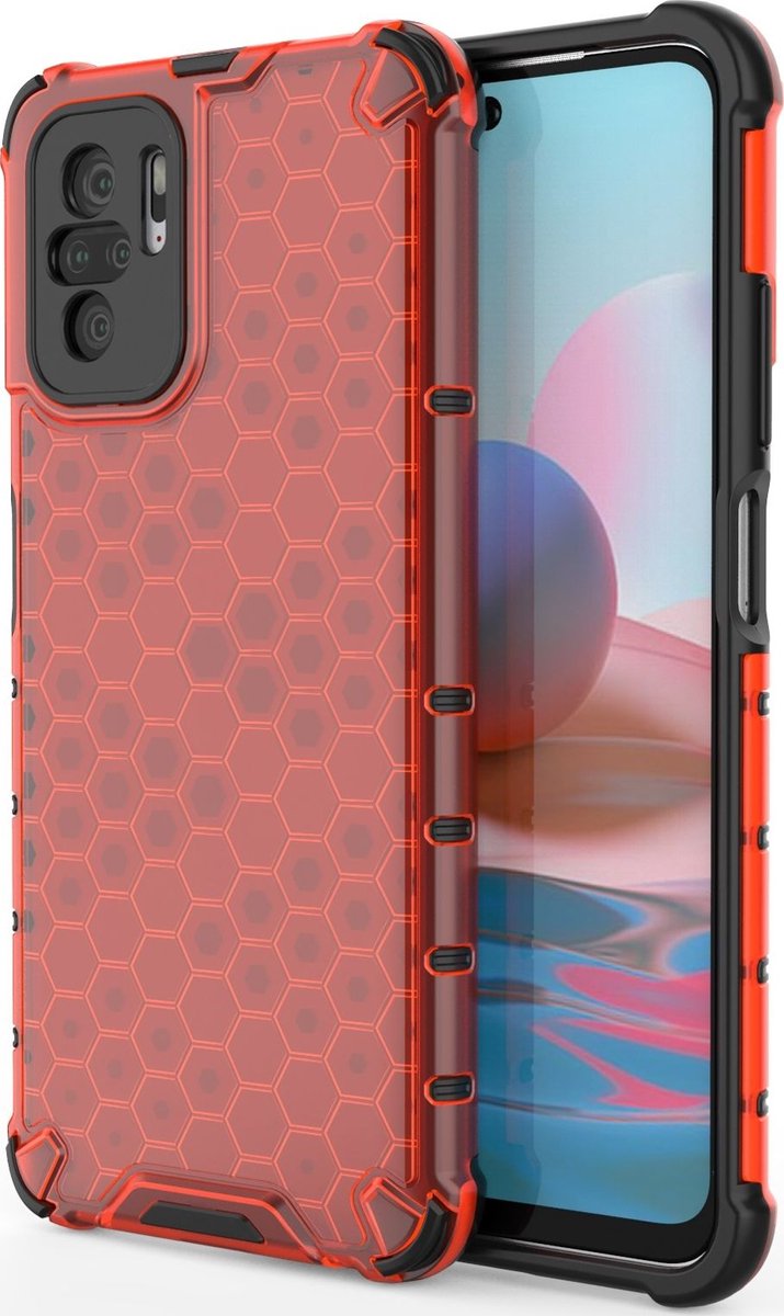Mobigear Hoesje geschikt voor Xiaomi Redmi Note 10 4G Telefoonhoesje Hardcase | Mobigear Honeycomb Backcover Shockproof | Schokbestendig Redmi Note 10 4G Telefoonhoesje | Anti Shock Proof - Rood