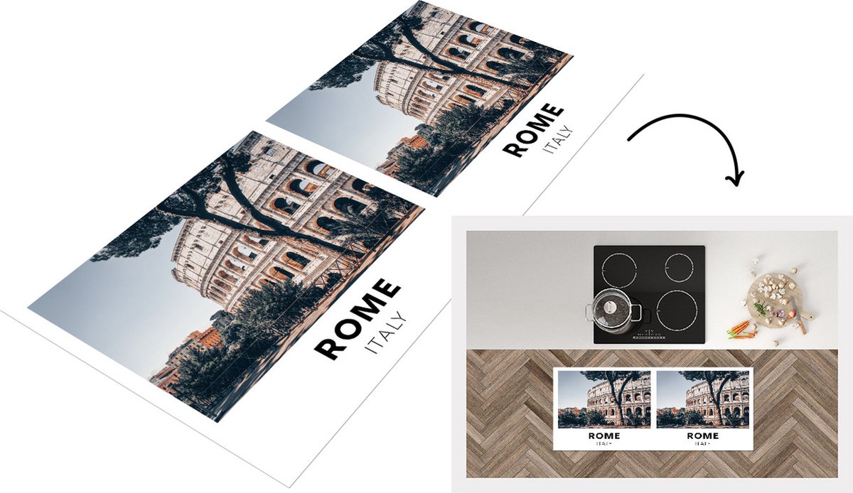 KitchenYeah Keukenloper - Loper keuken - Rome - Italië - Architectuur - 120x50 cm - Keukenloper vinyl Multicolor