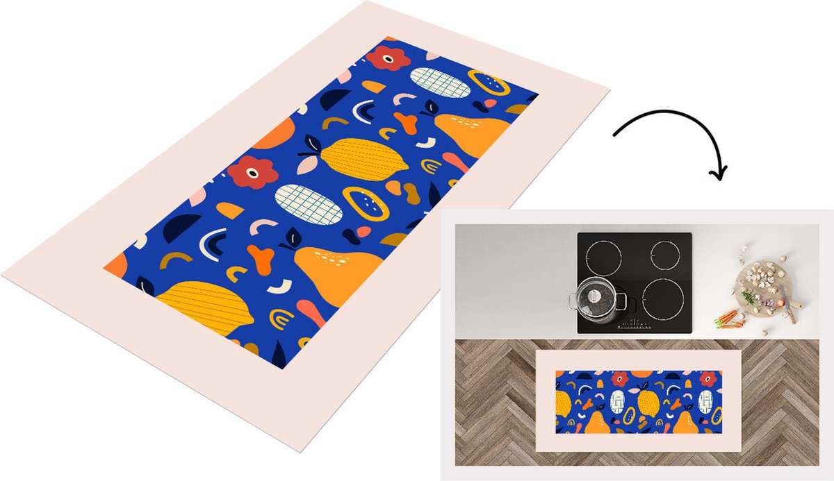KitchenYeah Keukenloper - Loper keuken - Bloem - Citroen - Fruit - Peer - Abstract - 120x60 cm - Keukenloper vinyl Multicolor